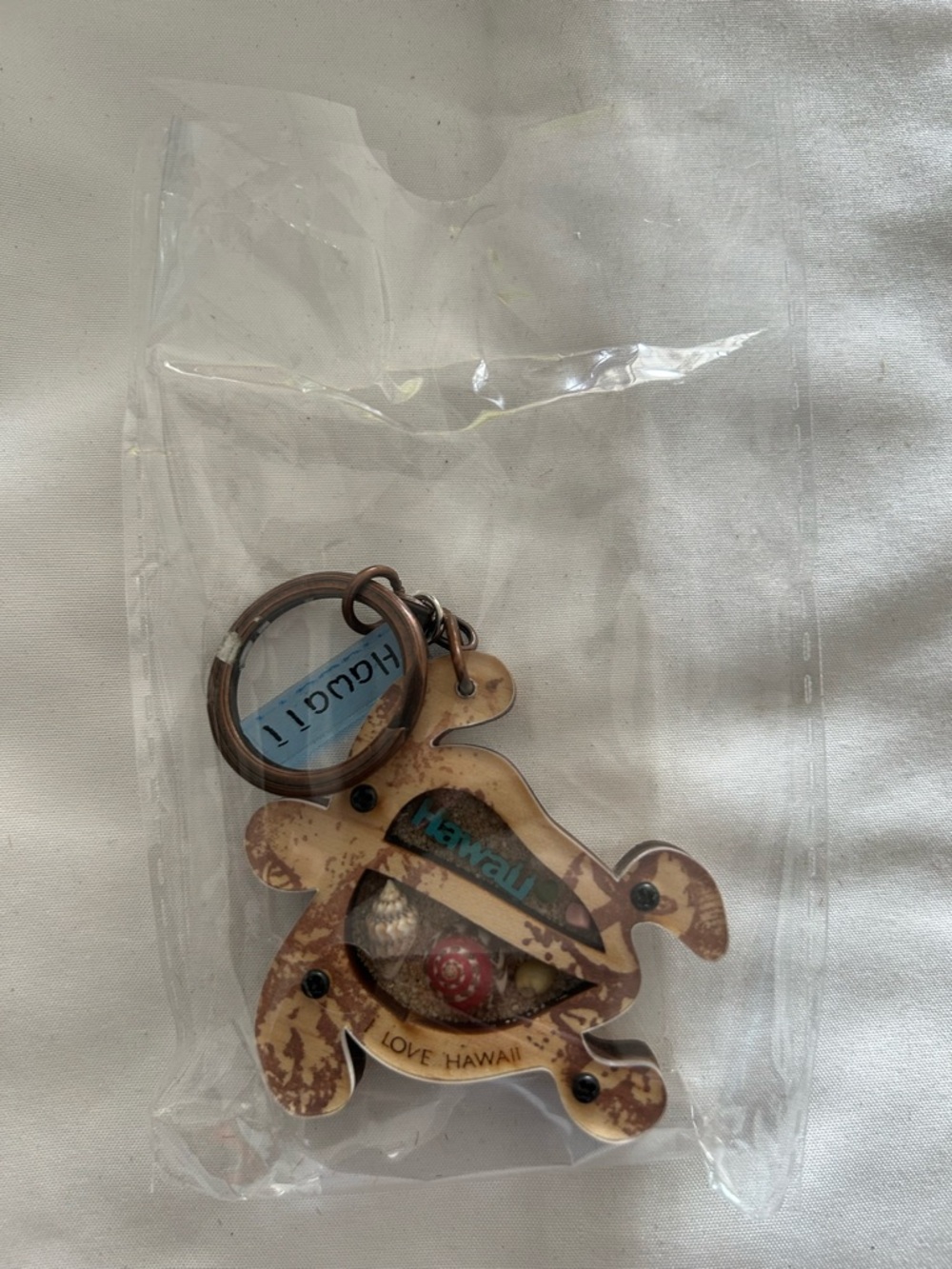 Hawaii Turtle Keychain - Brown with Blue Accent